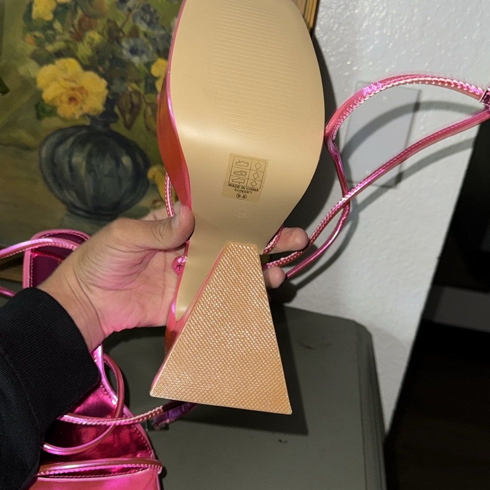 Pink Metallic Strappy Platform Heels - Picture 6 of 8